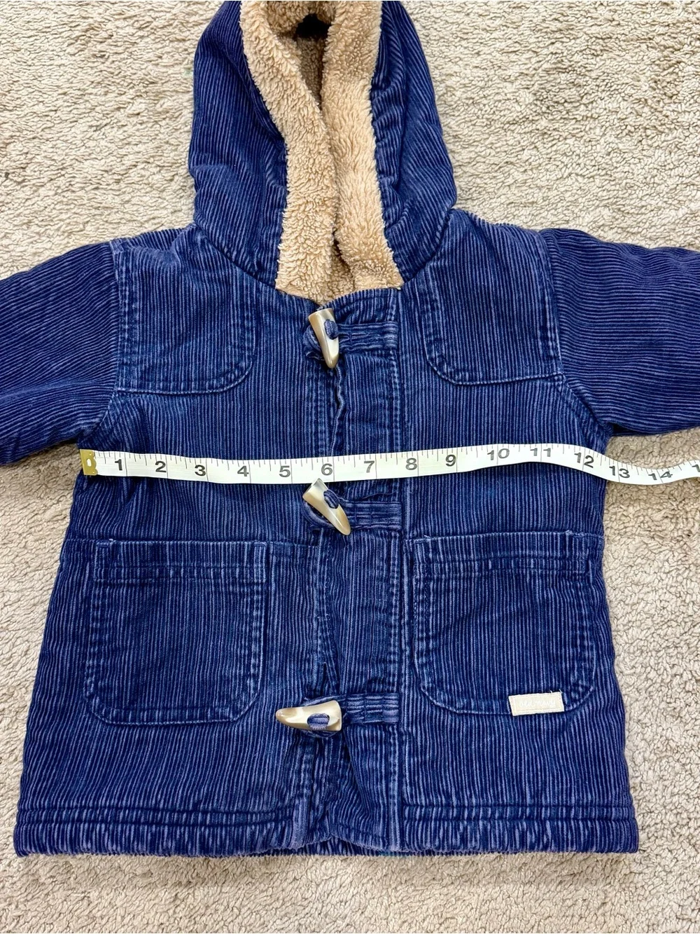 Old Navy Toddler Corduroy Hooded Toggle Coat Jacket Navy Blue 12-18 Months